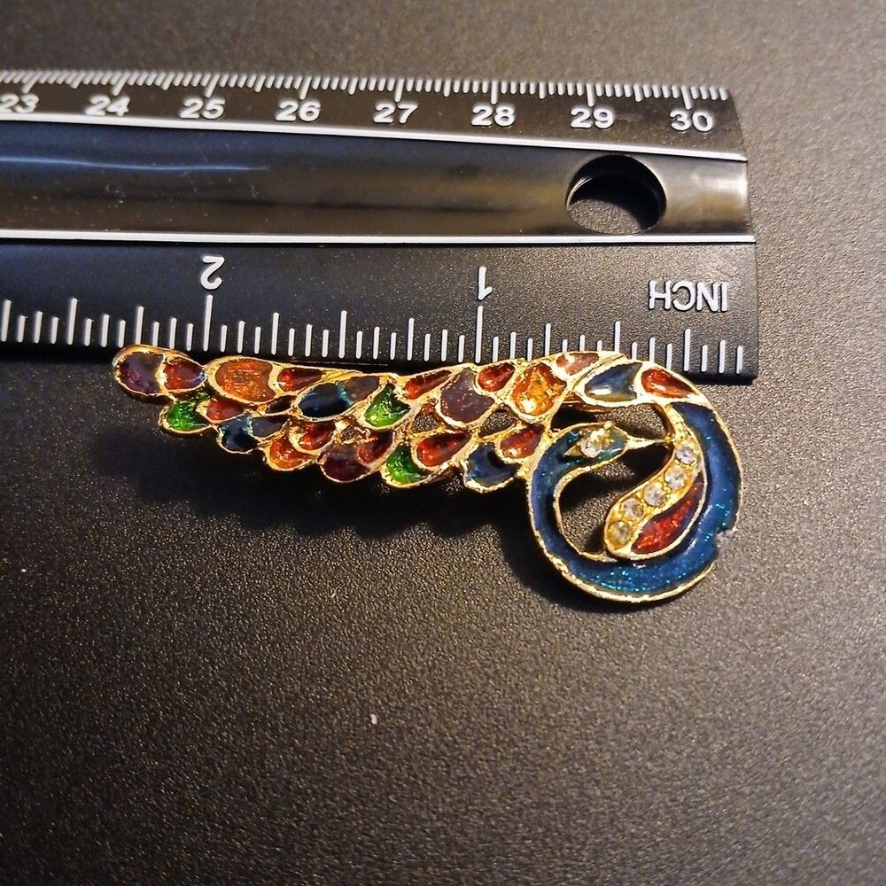 Vintage Peacock Pin Brooch 2" Colorful FREE SHIPPING - Picture 4 of 5